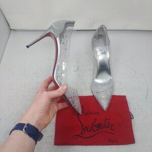 Christian Louboutin Silver Degrastrass Crystal Bridal Wedding PVC Pump Shoe
